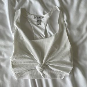 Forever 21 White Ribbed Knot Crop Top